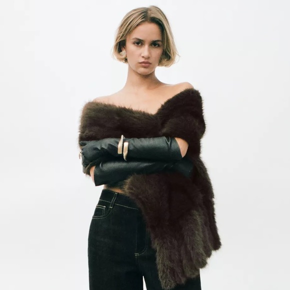 ZARA FAUX FUR FRINGED SCARF - Picture 12 of 14